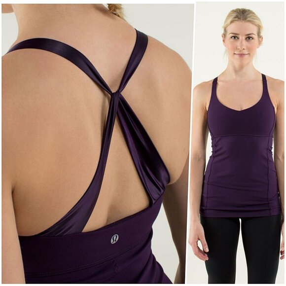 RARE Lululemon Satin Straps Open Back Lightweight Purple Yoga Tank 6 NWOT - Picture 1 of 12